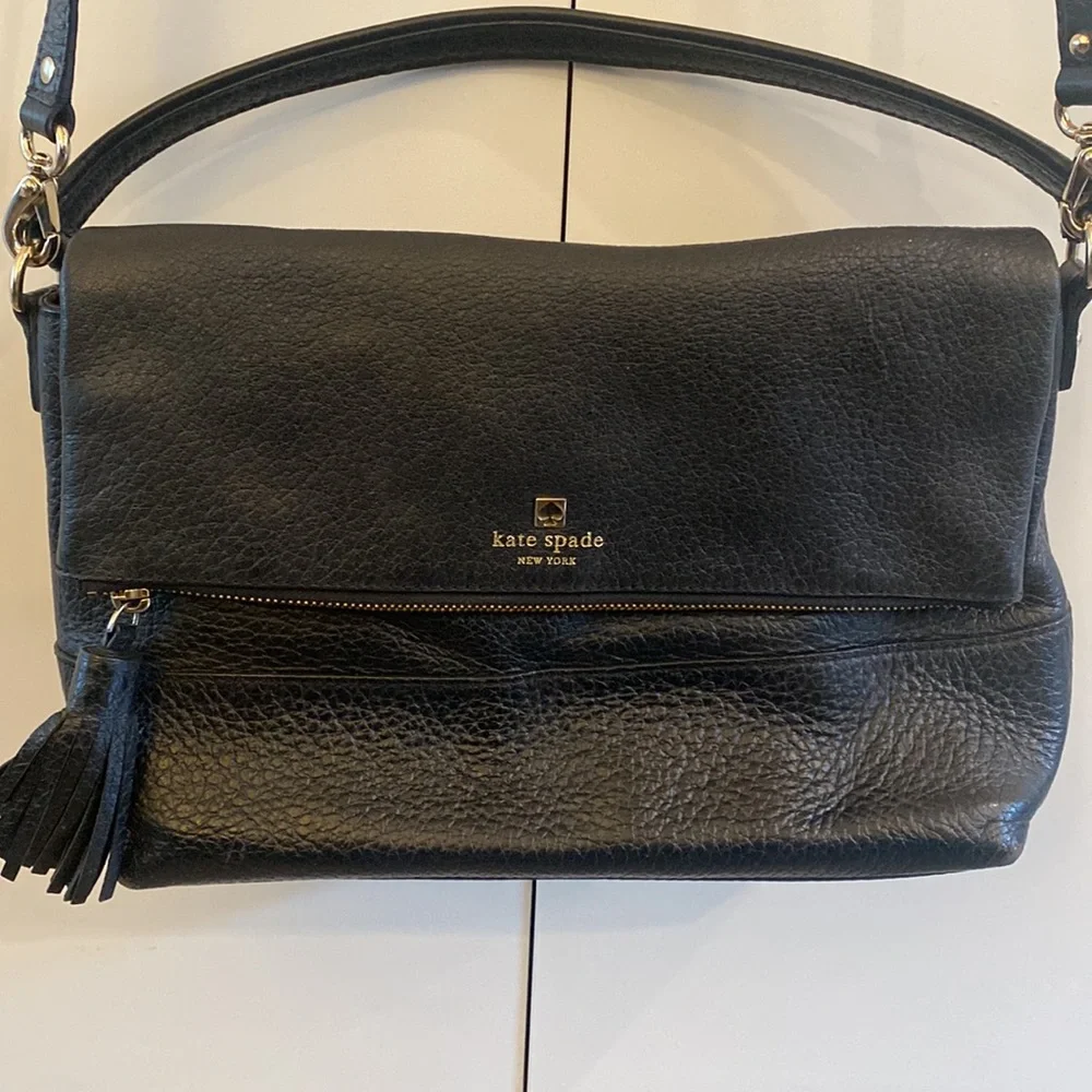 Kate Spade Cobble Hill Little Minka Black 100% Leather Satchel Purse Crossbody - Picture 2 of 5
